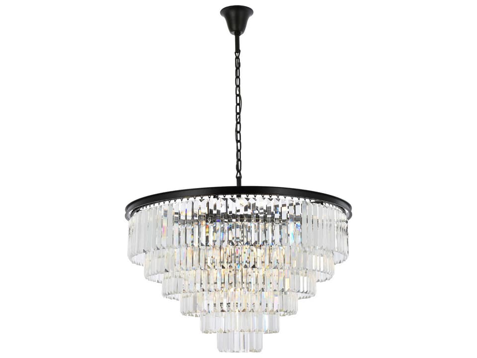 Sydney 33-Light Matte Black Tiered Chandelier with Clear Royal Cut Crystal