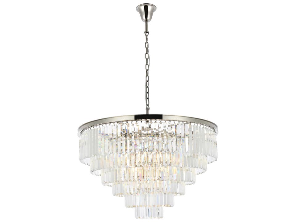 Sydney 33-Light Polished Nickel Clear Crystal Tiered Chandelier