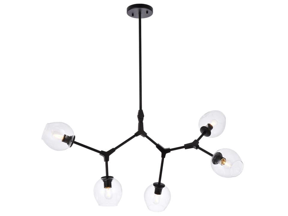5-Light Cavoli Black and Clear Glass Chandelier
