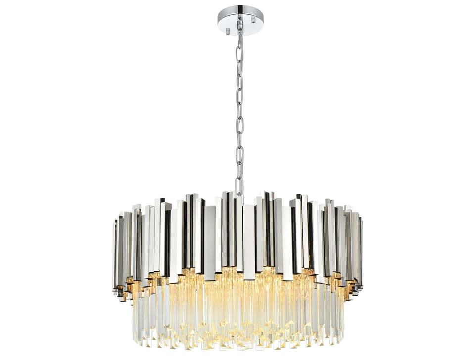 8-Light Willow Chrome Drum Chandelier with Clear Glass
