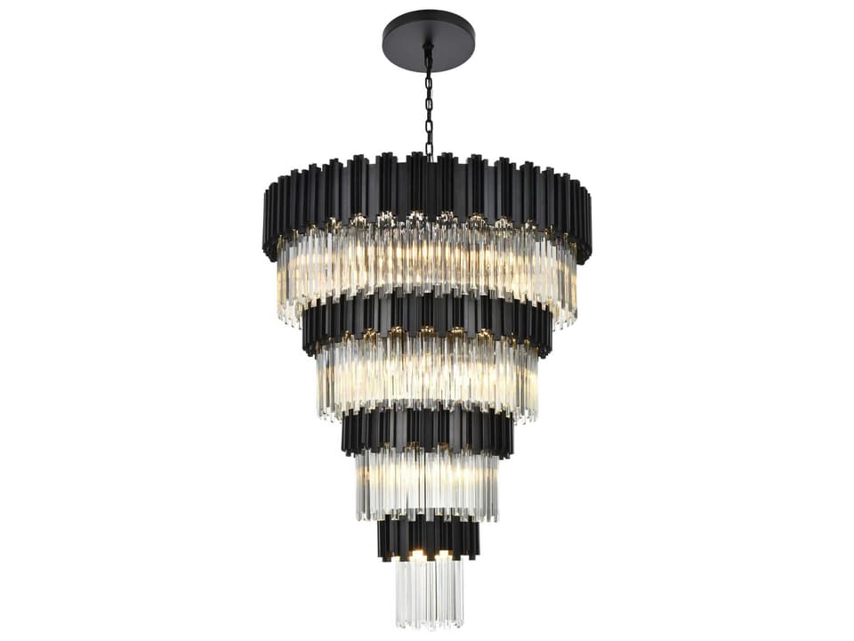 27-Light Willow Tiered Chandelier in Black with Clear Glass