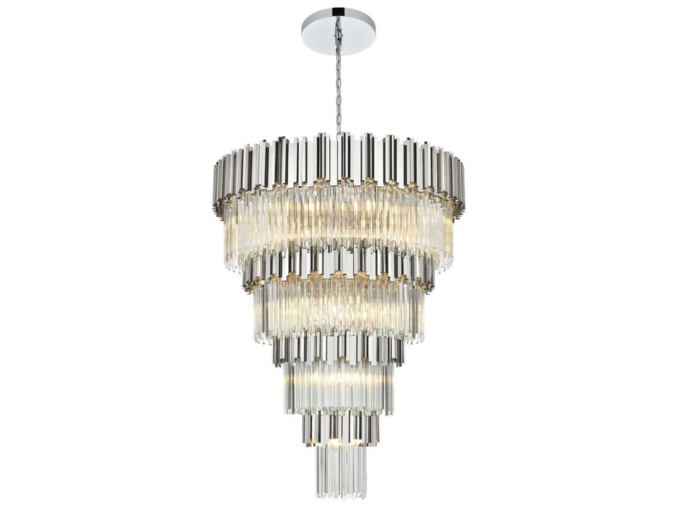 27-Light Willow Tiered Chandelier in Chrome with Clear Glass