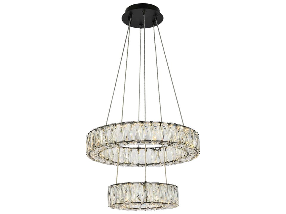 2-Light Monroe Black Crystal LED Drum Chandelier