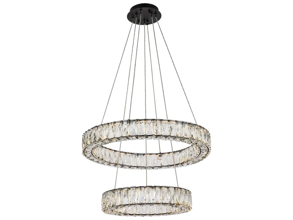 2-Light Monroe Black Crystal LED Drum Chandelier