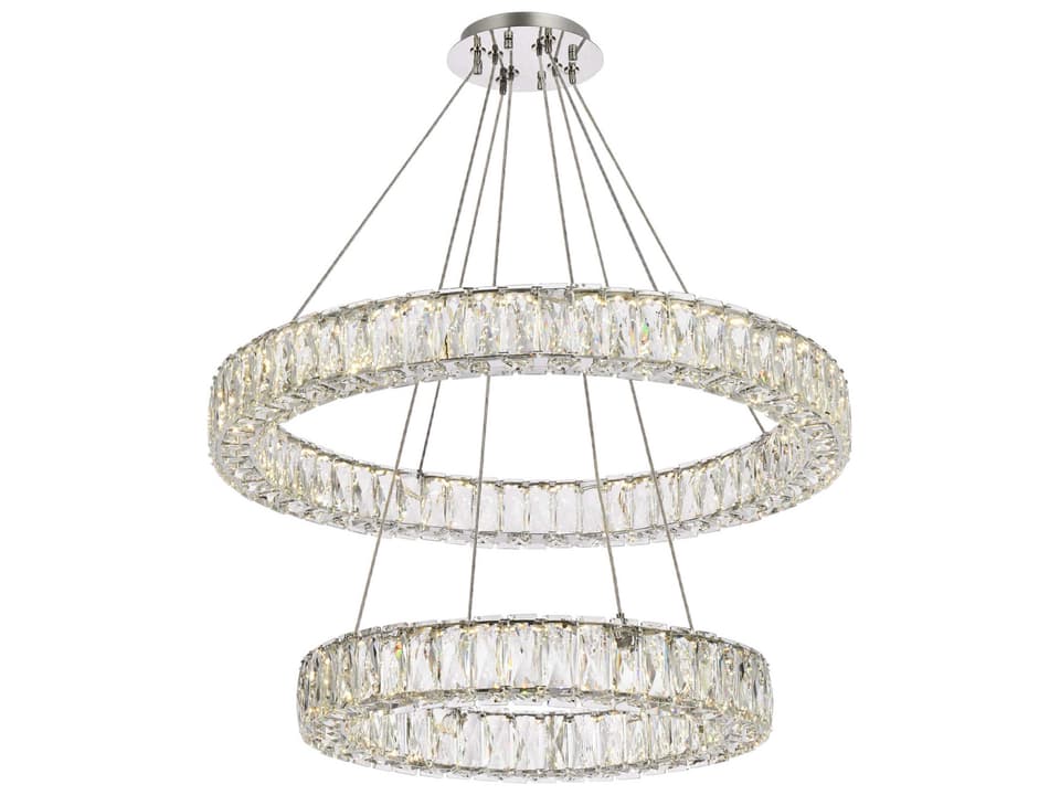 Monroe 28-Inch 2-Tier LED Crystal Chandelier in Chrome