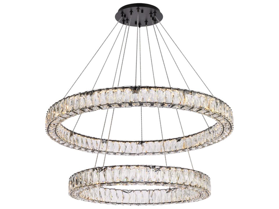 Monroe 2-Light Black Crystal LED Drum Tiered Chandelier