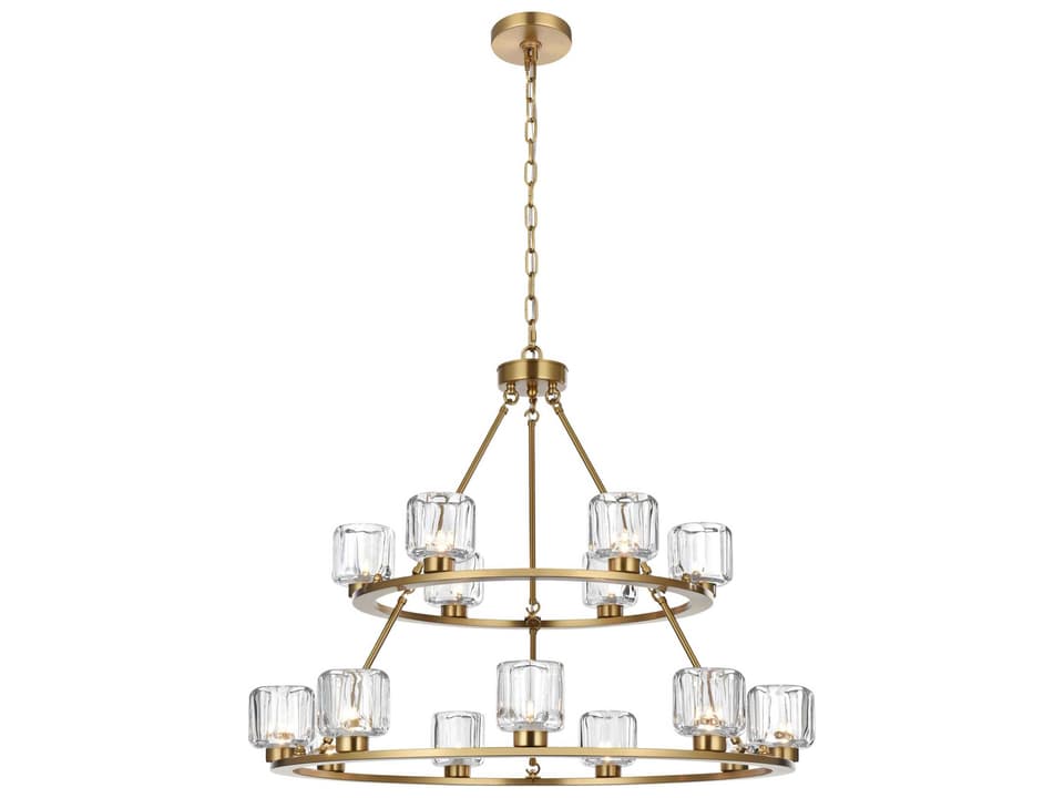 Cadence 15-Light Tiered Chandelier in Satin Gold and Clear Glass