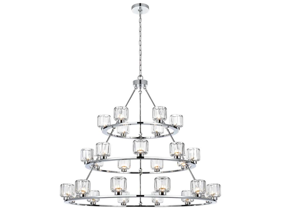Cadence 27-Light Chrome Tiered Chandelier with Clear Glass