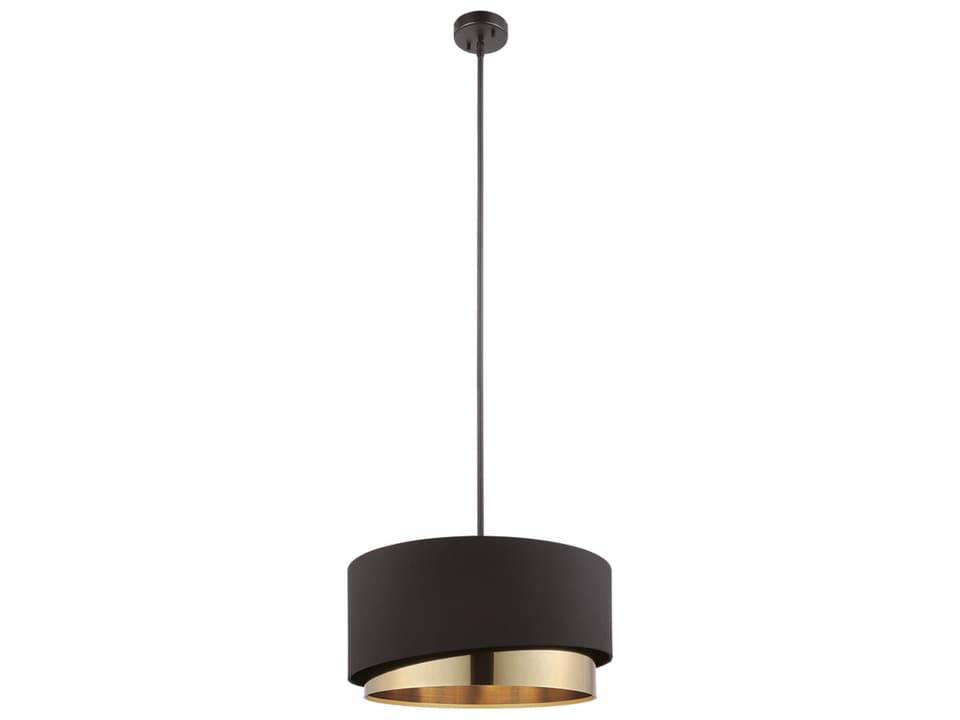 Manderline 1-Light Black and Gold Fabric Drum Pendant Light