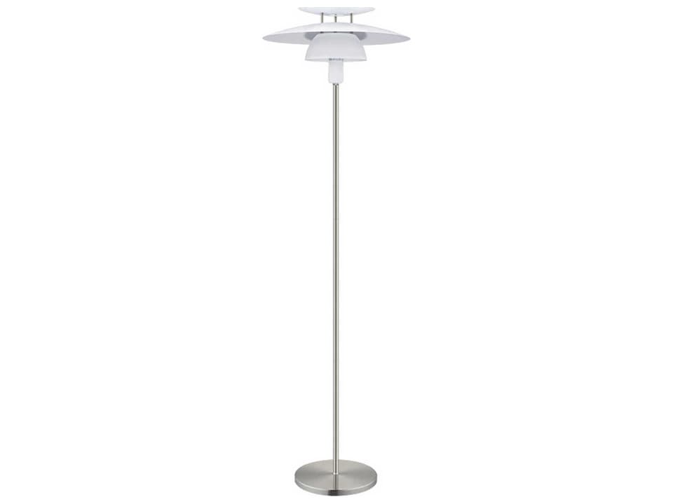 Brenda 1-Light Floor Lamp in Satin Nickel with White Metal Shade