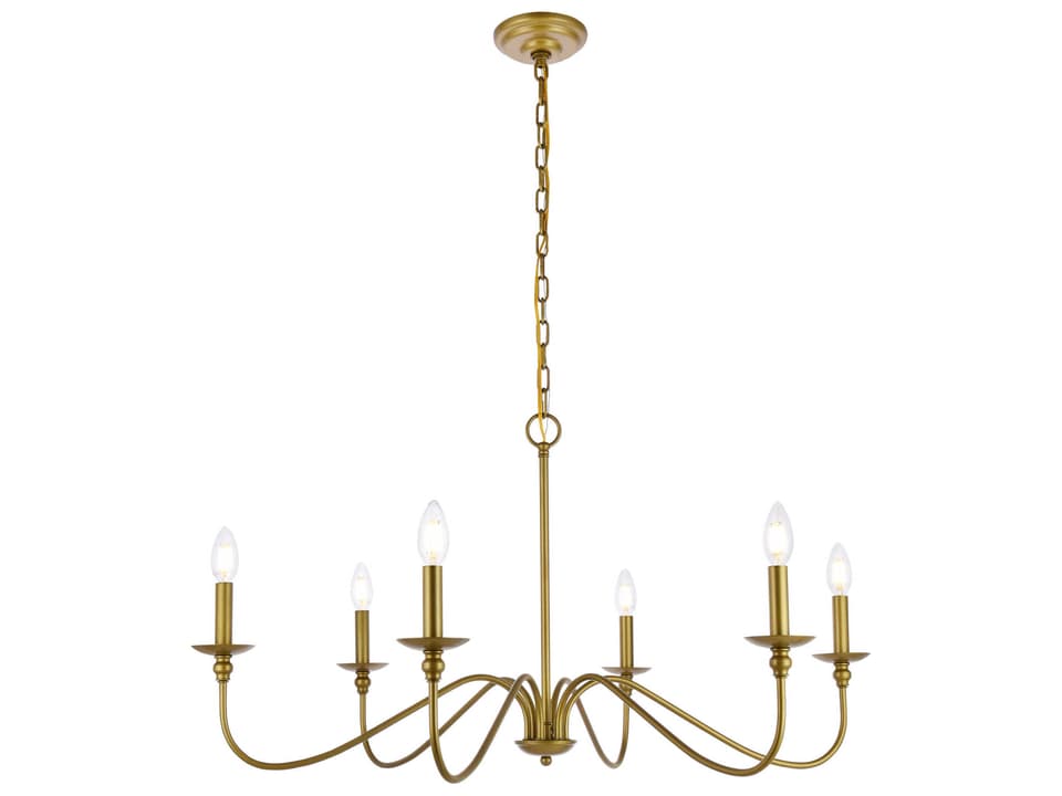 Rohan 6-Light 36-Inch Taper Candle Chandelier in Brass
