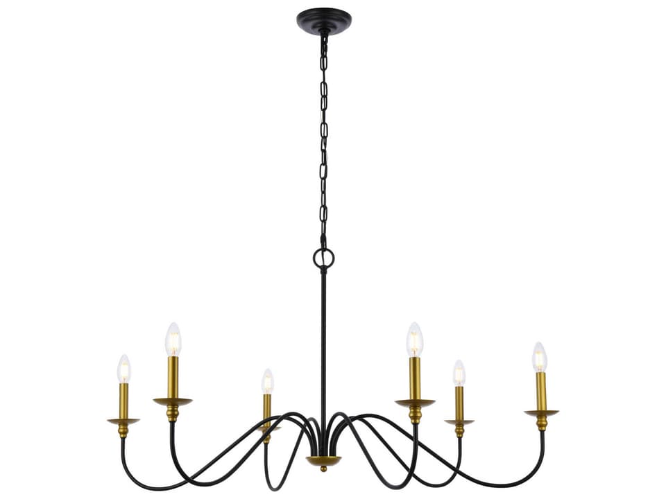 6-Light Rohan Chandelier Brass and Black Candelabra