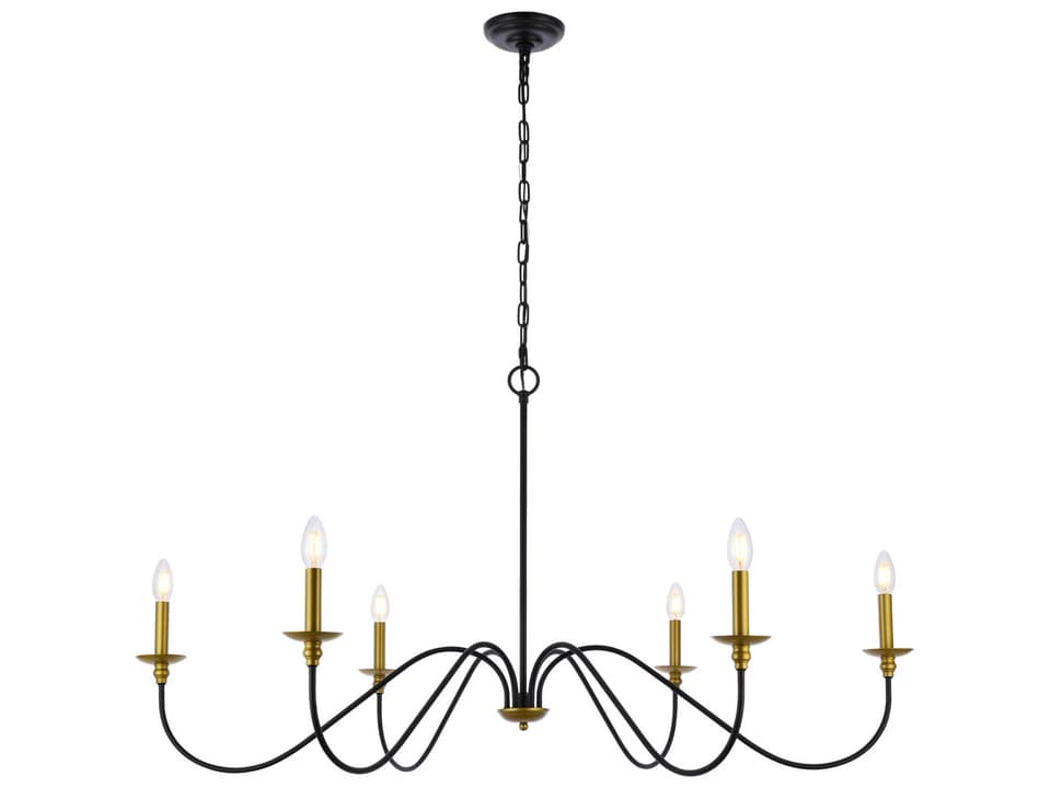Rohan 6-Light Taper Candle Chandelier in Brass and Black