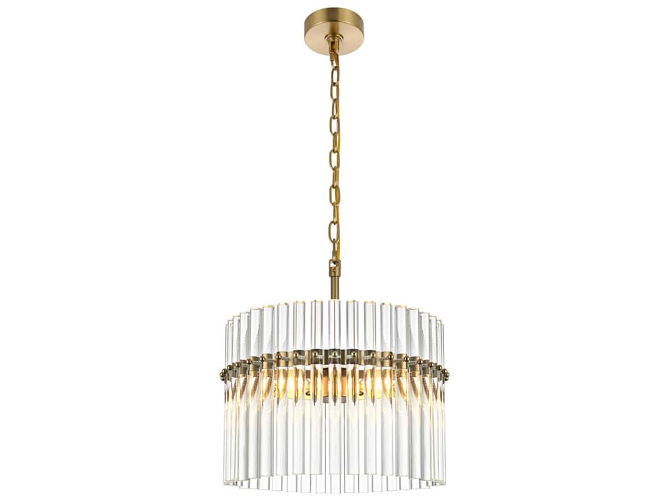 Paulina 3-Light Drum Chandelier in Satin Gold with Clear Glass Rods