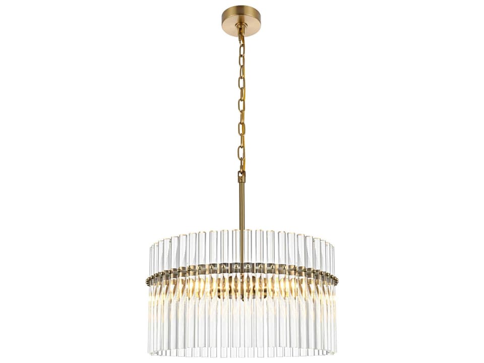 Paulina 4-Light Satin Gold Drum Chandelier with Clear Glass Rods