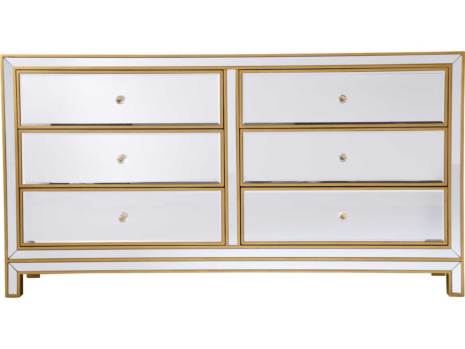 Reflexion 6-Drawers Mirrored Rubberwood Double Dresser