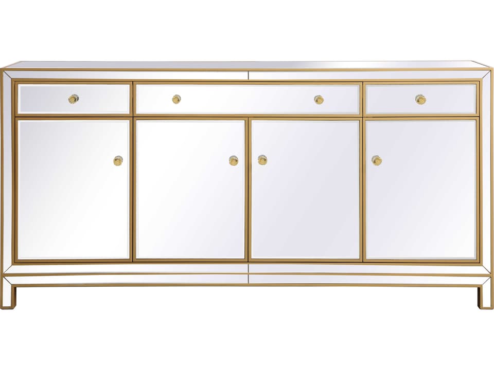 Reflexion 72-Inch Mirrored Credenza with Drawers and Cabinets Gold