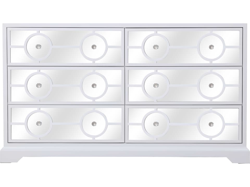 Modern 6-Drawer Double Dresser in White with Mirrored Accents