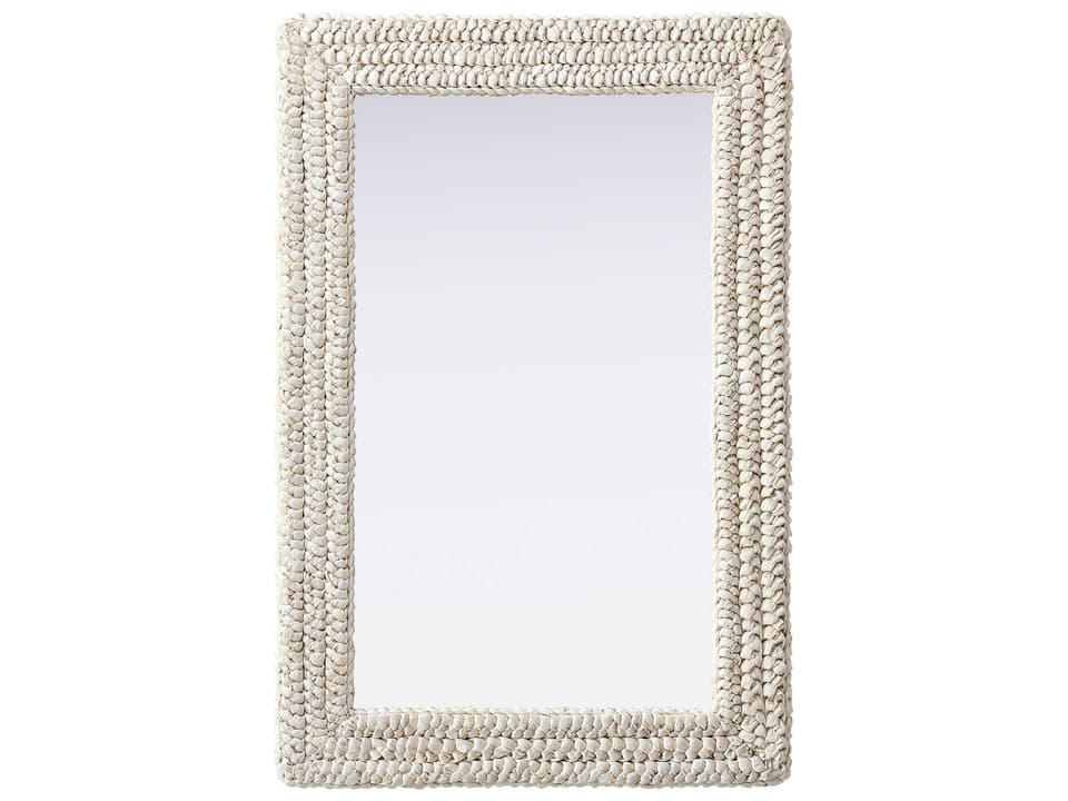 Marlowe Linen White Rectangular Wall Mirror with Cornhusk Frame
