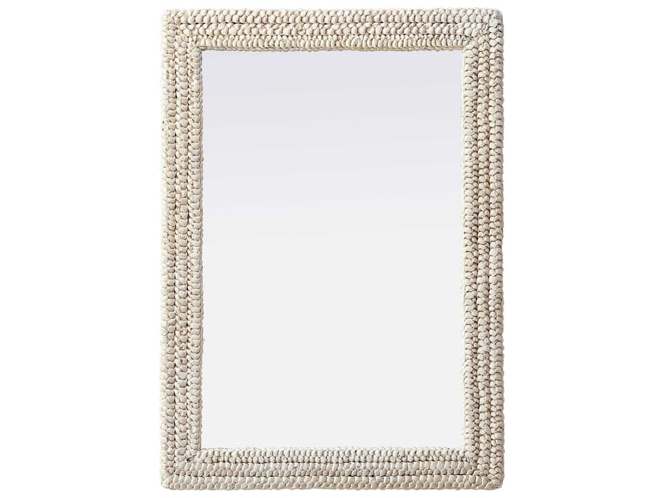 Marlowe Linen White Rectangular Wall Mirror with Corn Husk Frame