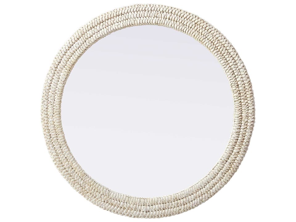 Marlowe 36 Inch Round Wall Mirror with Cornhusk Frame in Linen White