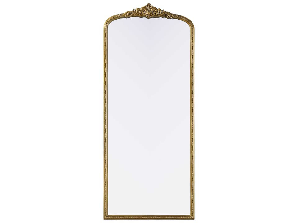 Naomi Distressed Antique Brass Arched Floor Mirror