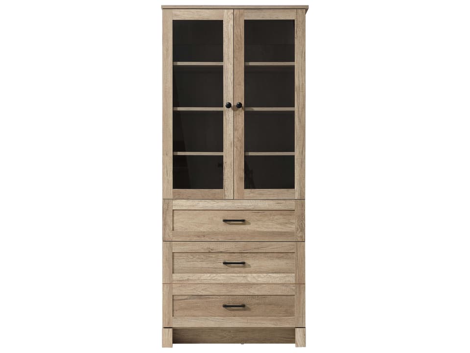 Soma Natural Oak Bath Storage Glass Cabinet with Black Hardware
