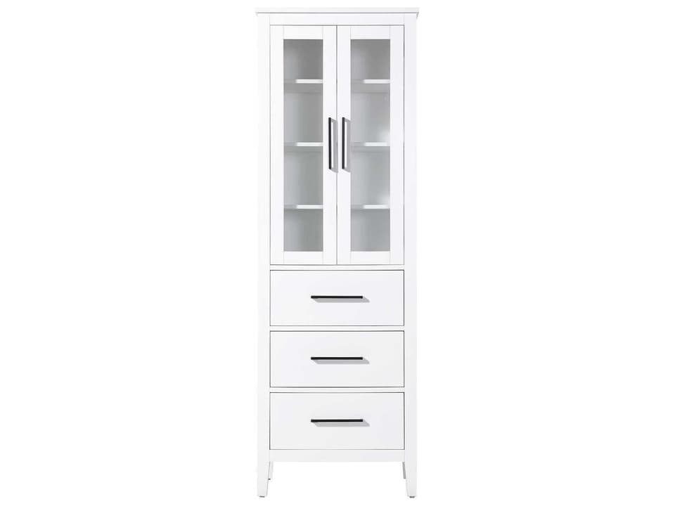 Millie White Rubberwood Bath Storage Glass Cabinet