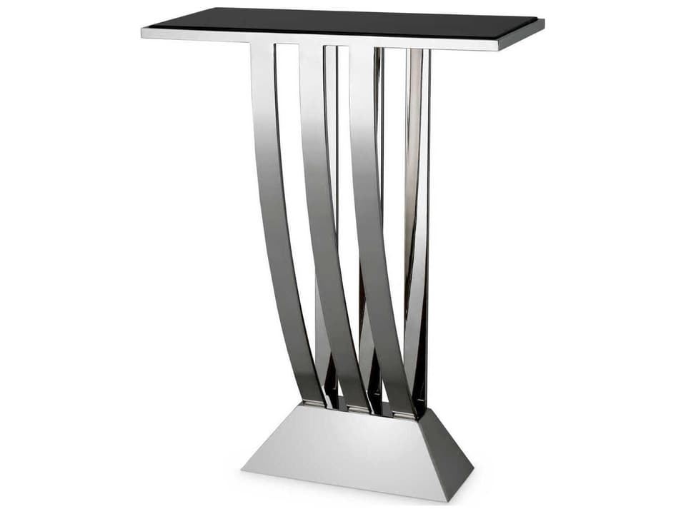 Beau Deco Console Table Polished Stainless Steel Black Marble
