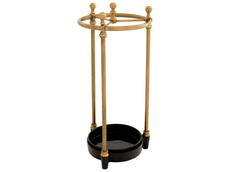 Artman Antique Brass Umbrella Stand with Black Drip Tray