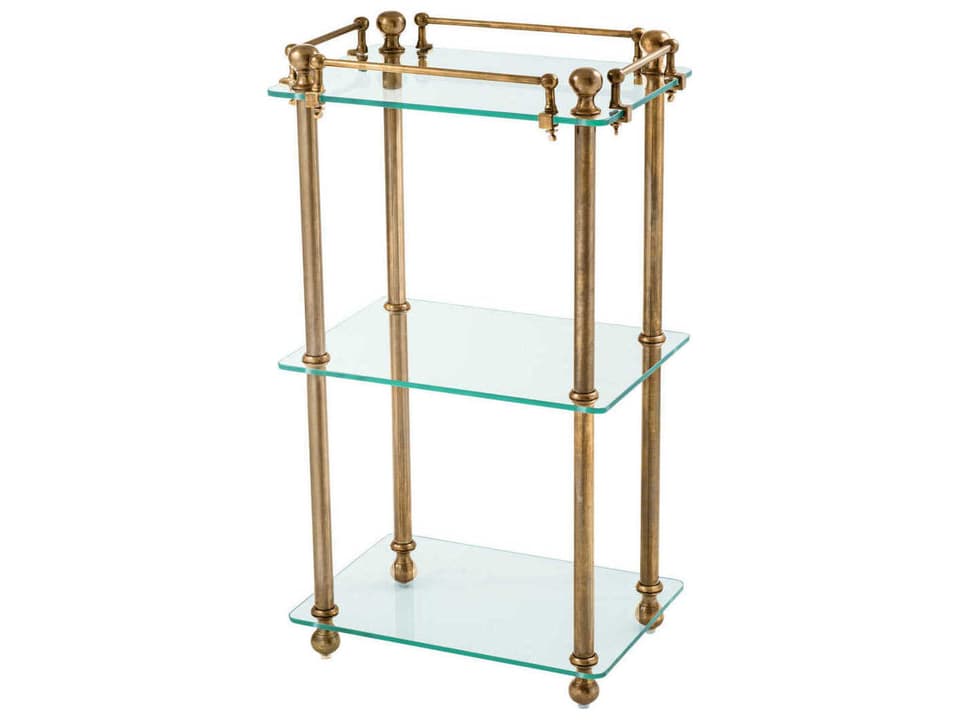 Devon Vintage Brass 3-Tier Bathroom Rack with Glass Shelves