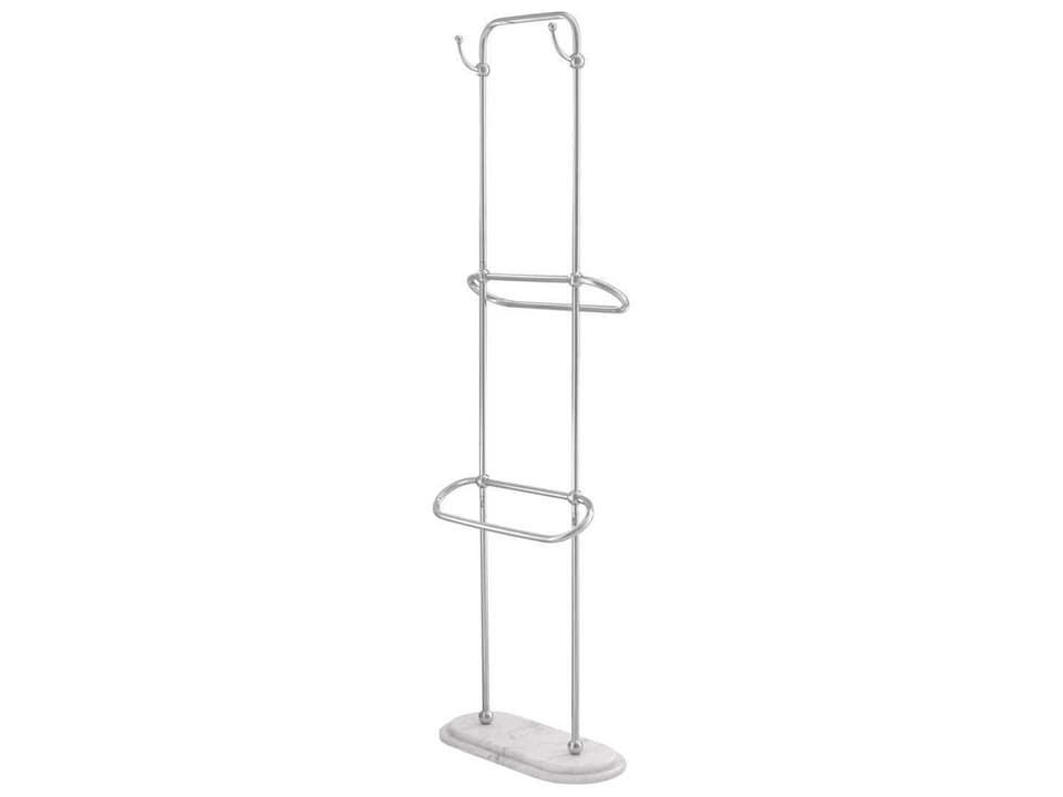 Lowell L Freestanding Towel Rack in Polished Stainless Steel and White Marble