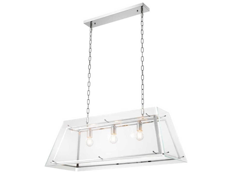 3-Light Azure L Chandelier in Nickel with Bevelled Glass