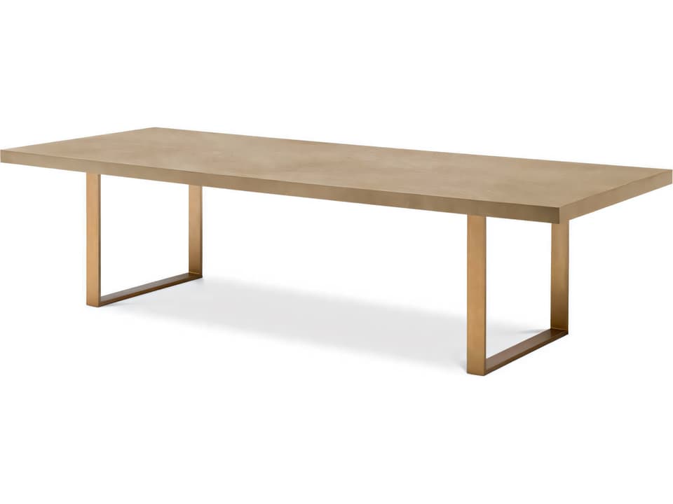 Remington 118 Inch Rectangle Dining Table Washed Oak Veneer and Brushed Brass