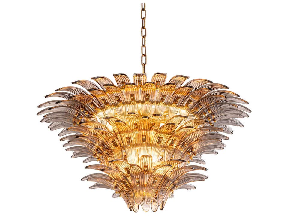 Italo 9-Light Tiered Chandelier in Light Brushed Brass with Smoke Glass