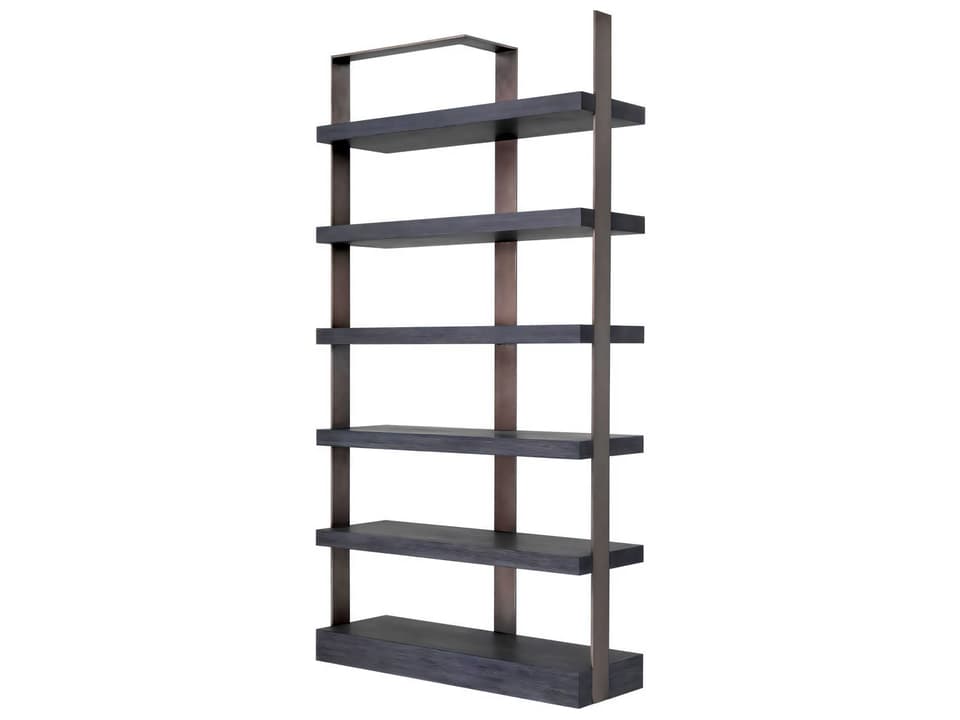 Geo Charcoal Grey Crown Oak Veneer Display Cabinet with Bronze Frame