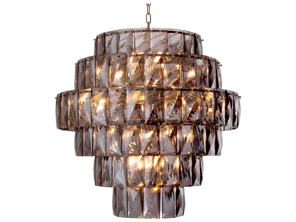 26-Light Amazone Chandelier in Nickel with Smoke Crystal Glass