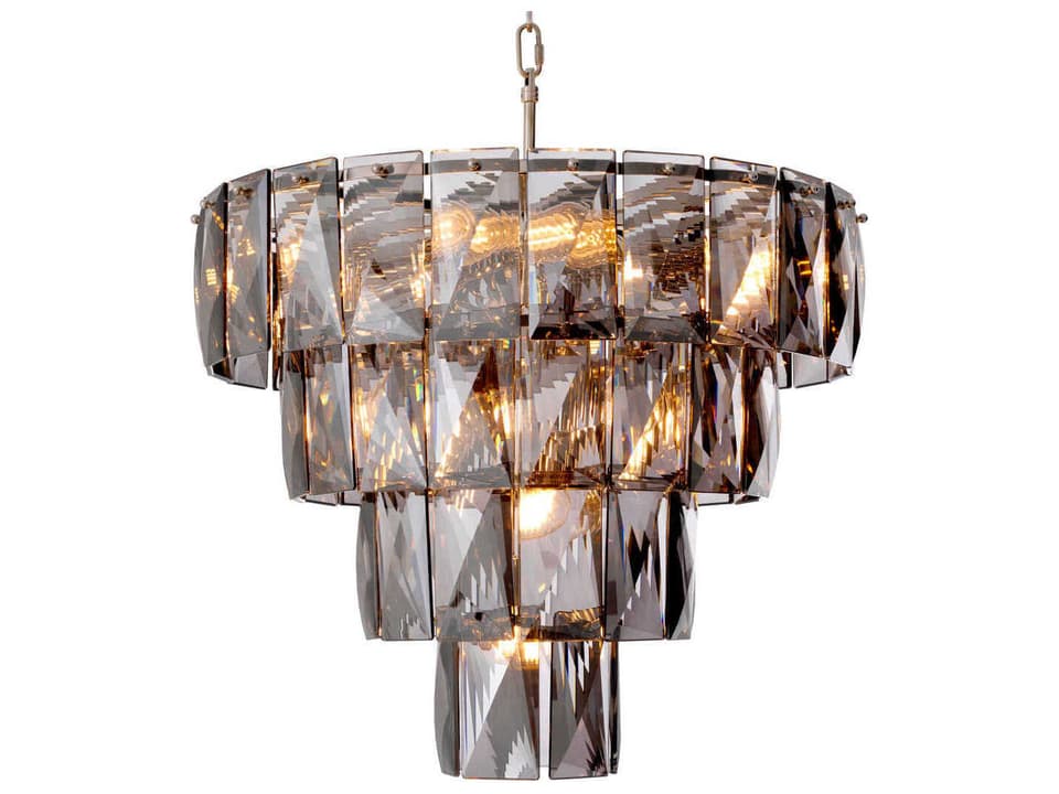 Amazone S 14-Light Chandelier in Nickel with Smoke Glass