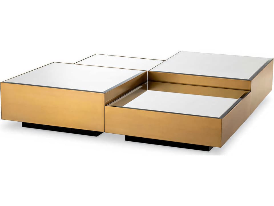 Esposito Brushed Brass Black Glass Set of 4 Coffee Table