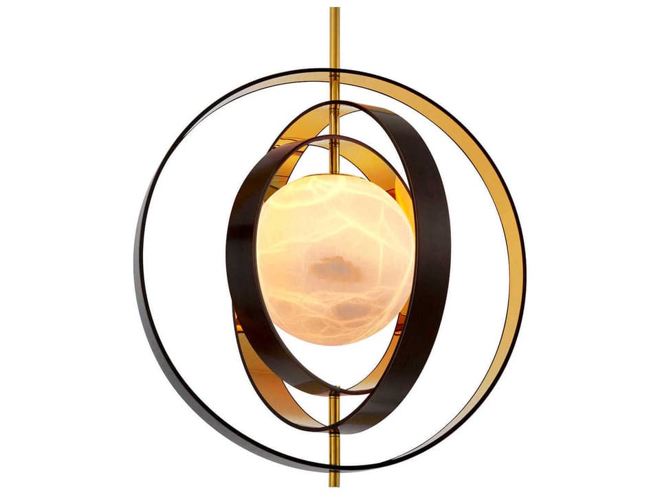 Pearl 1-Light Modern Chandelier with Alabaster Shade and Bronze Gold Rings