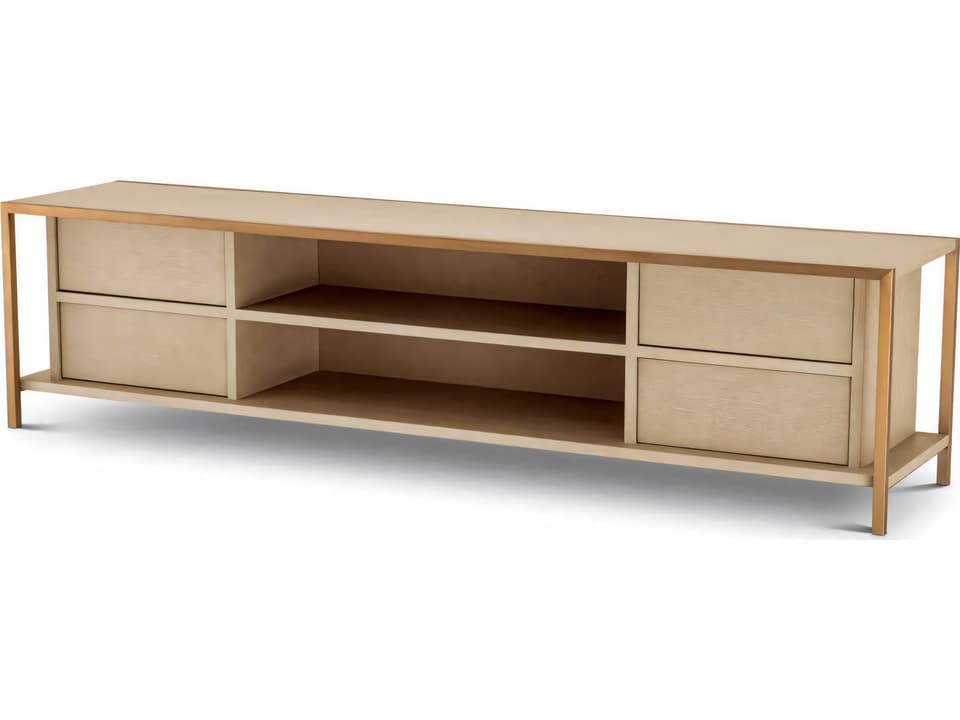 Wilmot Washed Oak Veneer Brushed Brass Tv Cabinet