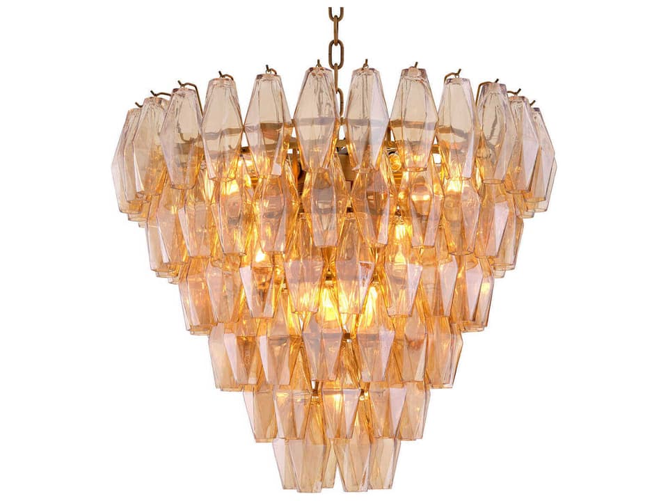Benini 17-Light Amber Glass Chandelier in Antique Brass
