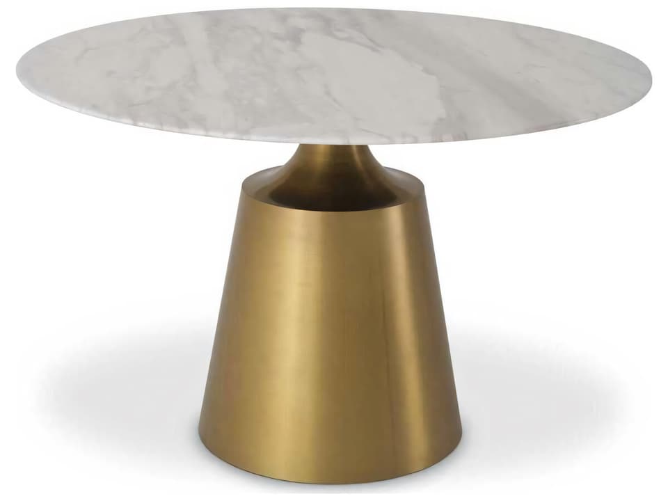 Nathan Round Dining Table with White Volakas Marble and Brushed Brass Base