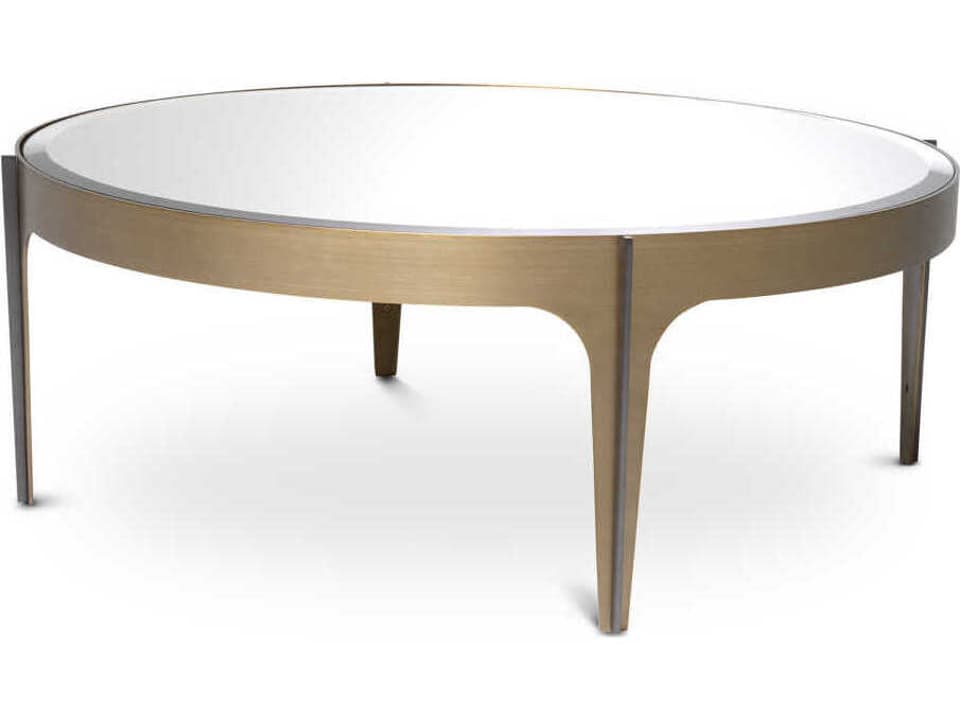 Artemisa Small Round Coffee Table in Brushed Brass and Bronze with Mirror Glass