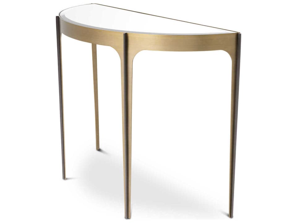 Artemisa Console Table with Brushed Brass Frame and Beveled Mirror Glass Top