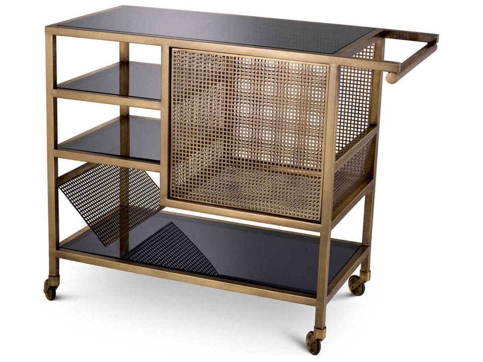 Trolley Sterling Rectangular Serving Cart Vintage Brass Smoke Glass