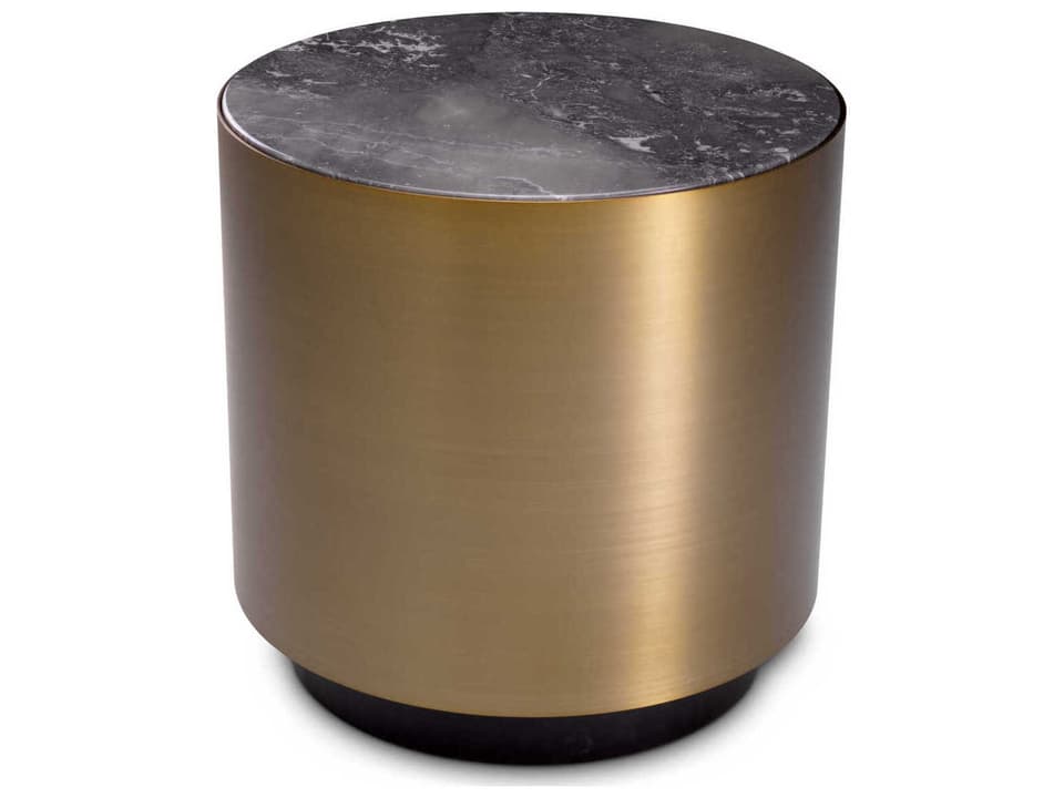 Porter Round Side Table Brushed Brass and Grey Marble