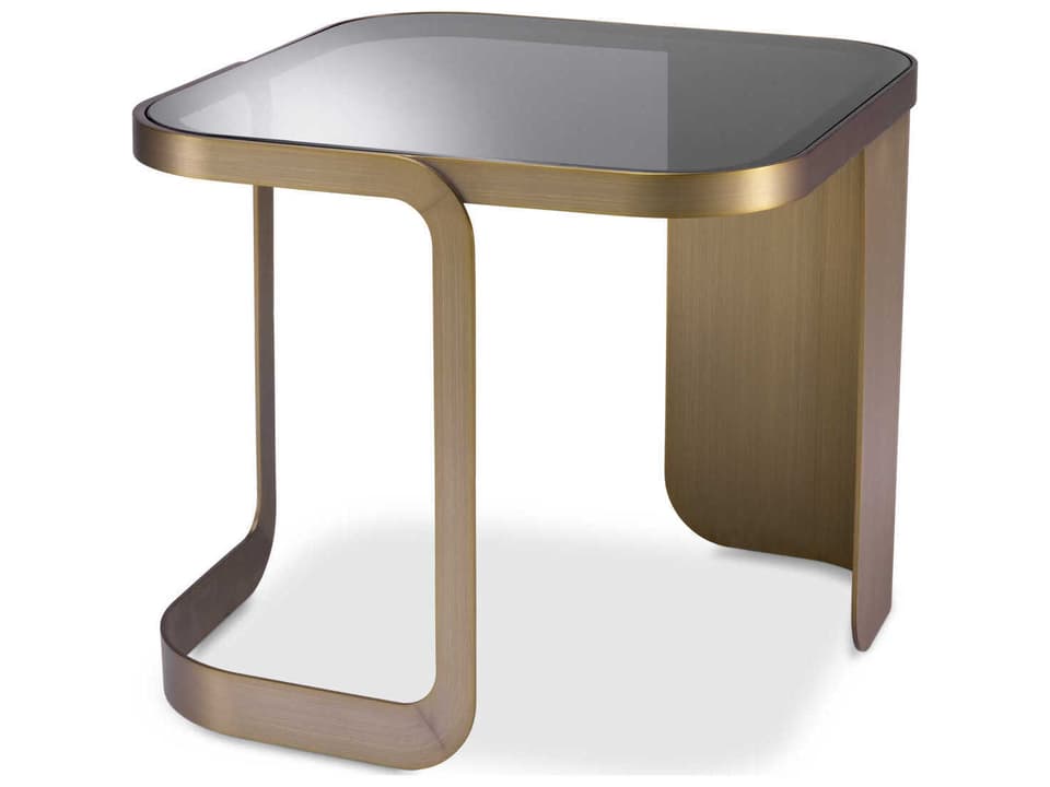 Numa Square Side Table Brushed Brass with Smoked Glass