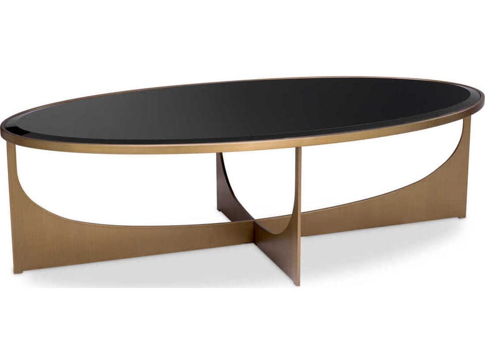 Elegance Rectangle Coffee Table Brushed Brass and Black Glass