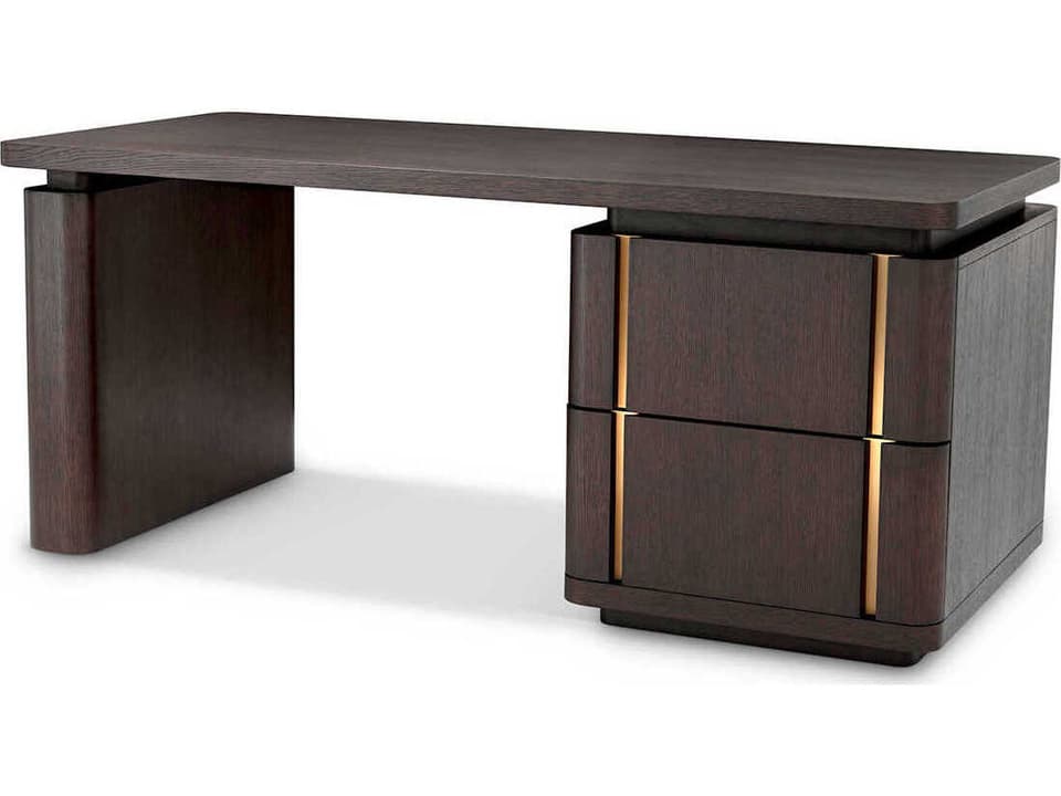 Modesto Mocha Oak Veneer Desk with Brushed Brass Finish